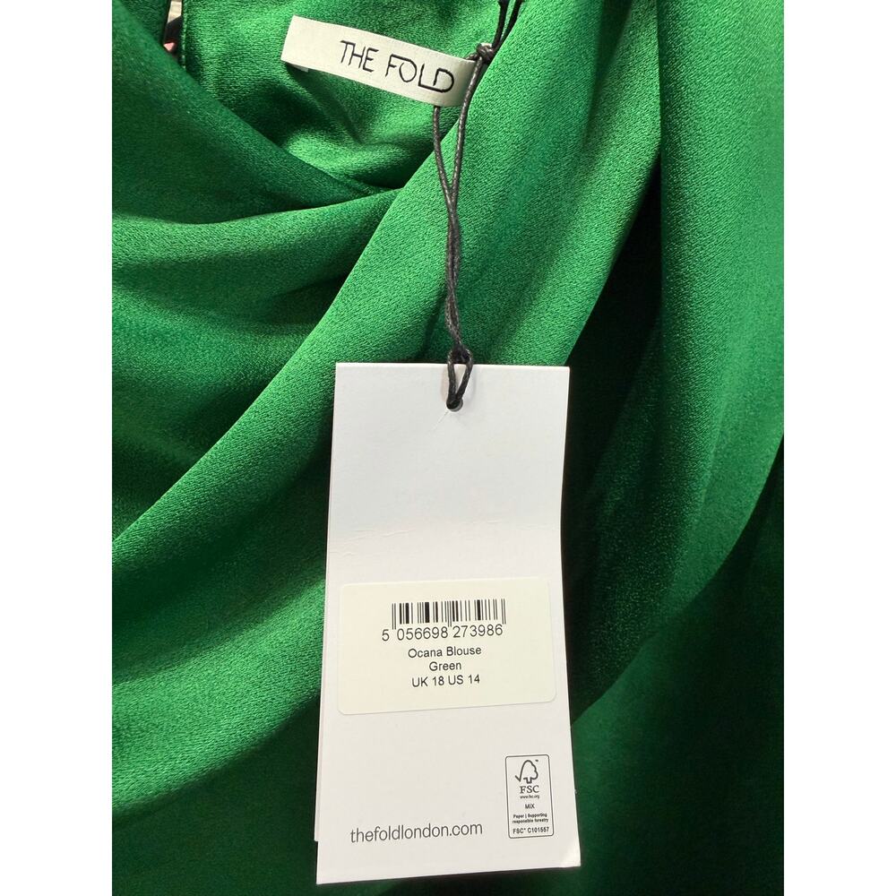 The Fold Ocana Satin Long Sleeve Blouse Deep Emerald Women's 14 New Elegant - Picture 11 of 13